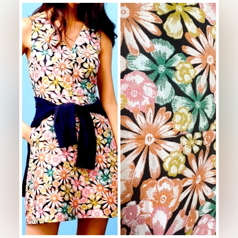 Gorgeous Banana Republic MOD Vintage Flair Floral Jacquard POCKETS 14